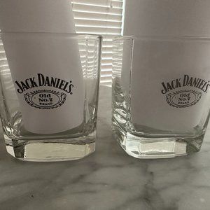 Set 2 Jack Daniels Whiskey Old No.7 Brand 1905, 1913 Gold Medal Square Glasses
